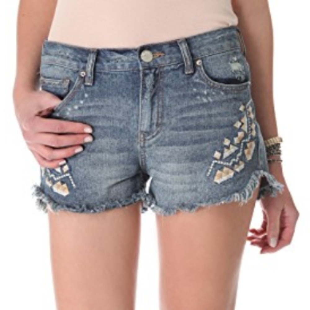 Free People Embroidered Denim Shorts 26
